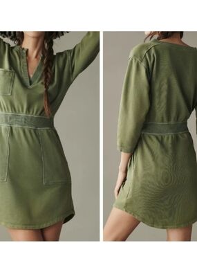 Daily Practice by Anthropologie Distressed Olive Utility Dress Relaxed Weekend